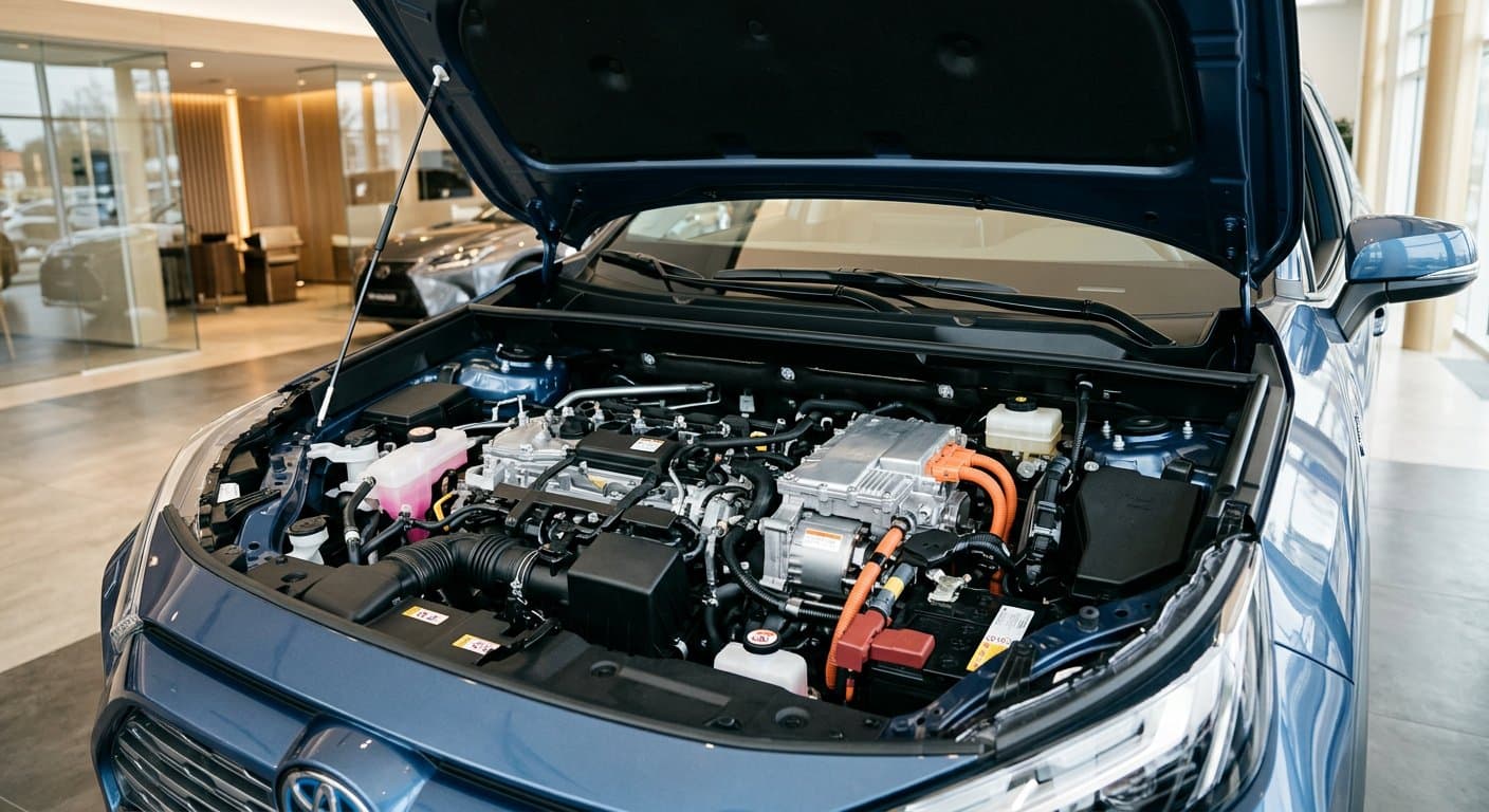 Vano motor de un híbrido con la unidad de tracción eléctrica visible